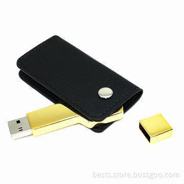 Metal USB Key Flash Drive with Leather Pouch, 512MB to 32GB